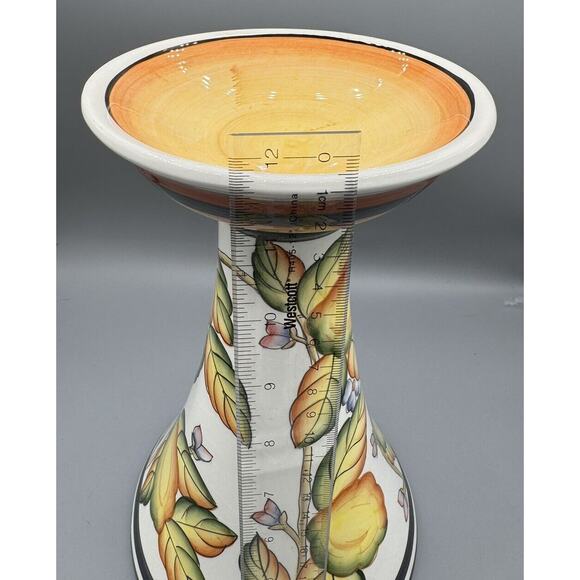 Decorative Floral Painted Candle Holder Vase White With Yellow Decor Preowned - Picture 2 of 3